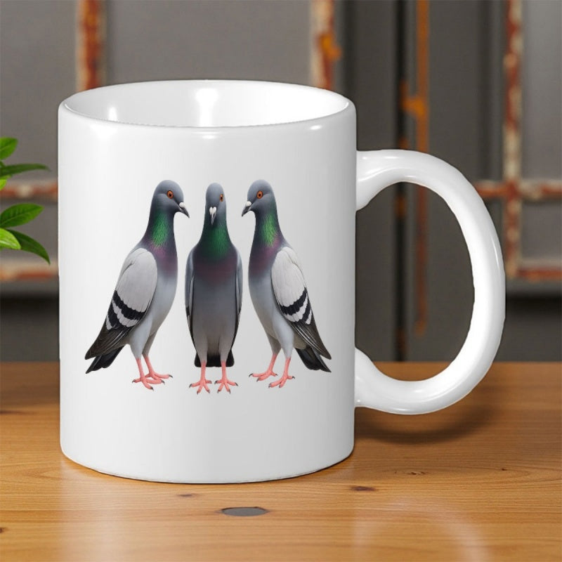 Tailorly White Ceramic 11 oz Mug - Realistic Pigeons Standing Side By Side In Natural Colors Pigeon