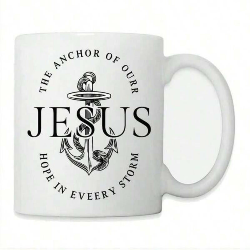 Tailorly White Ceramic 11 oz Mug - The Anchor Of Ourr Jesus Hope In Eveery Storm Vintage Nautical Style Detailed Rope Wrapped Metallic Marine Symbol Anchor
