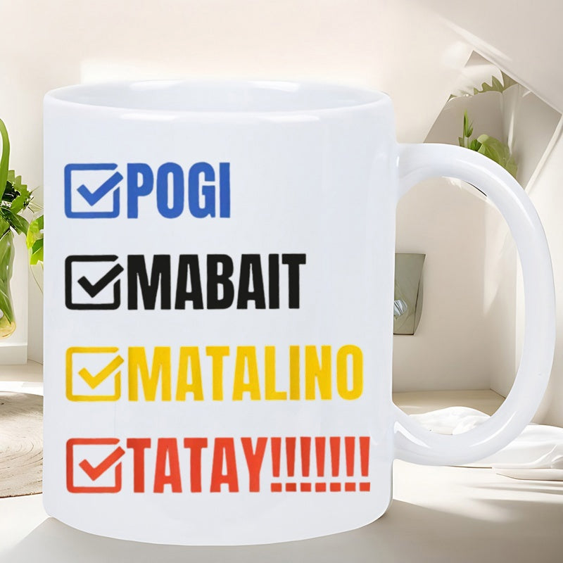 Tailorly White Ceramic 11 oz Mug - With Colorful Bold Checkboxes Featuring Simple Filipino Text Checklist