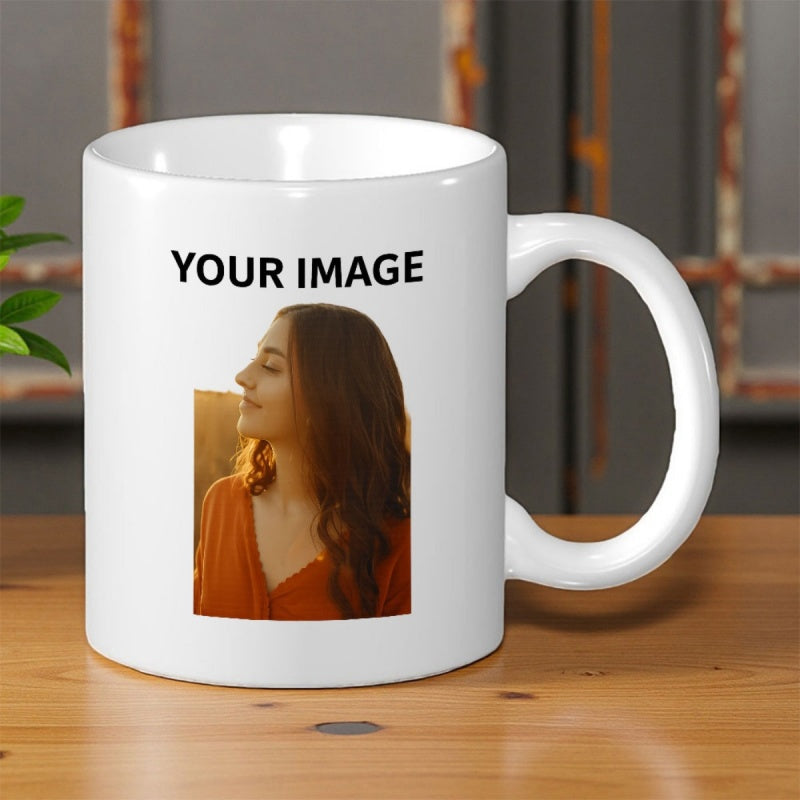 Tailorly White Ceramic 11 oz Mug - Your Image Elegant Lady Gazing Softly In Golden Hour Warm Evening Sun Woman
