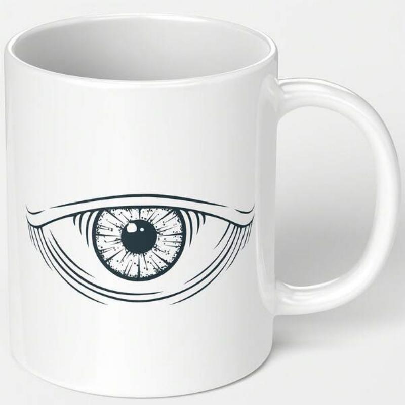 Tailorly White Ceramic 11 oz Mug - Detailed Sketch Style Graphic Illustration Of A Single Piercing Human Eye