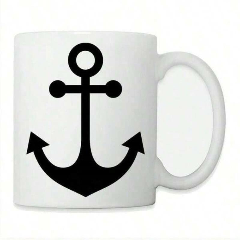 Tailorly White Ceramic 11 oz Mug - Minimalist Black Nautical Symbol Centered On A Clean Surface Vintage Anchor