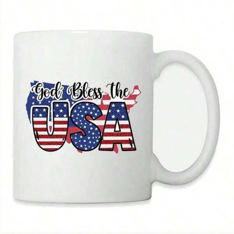 Tailorly White Ceramic 11 oz Mug - God Bless The USA American Map Featuring Stars And Stripes Pattern With Patriotic Spirit Map