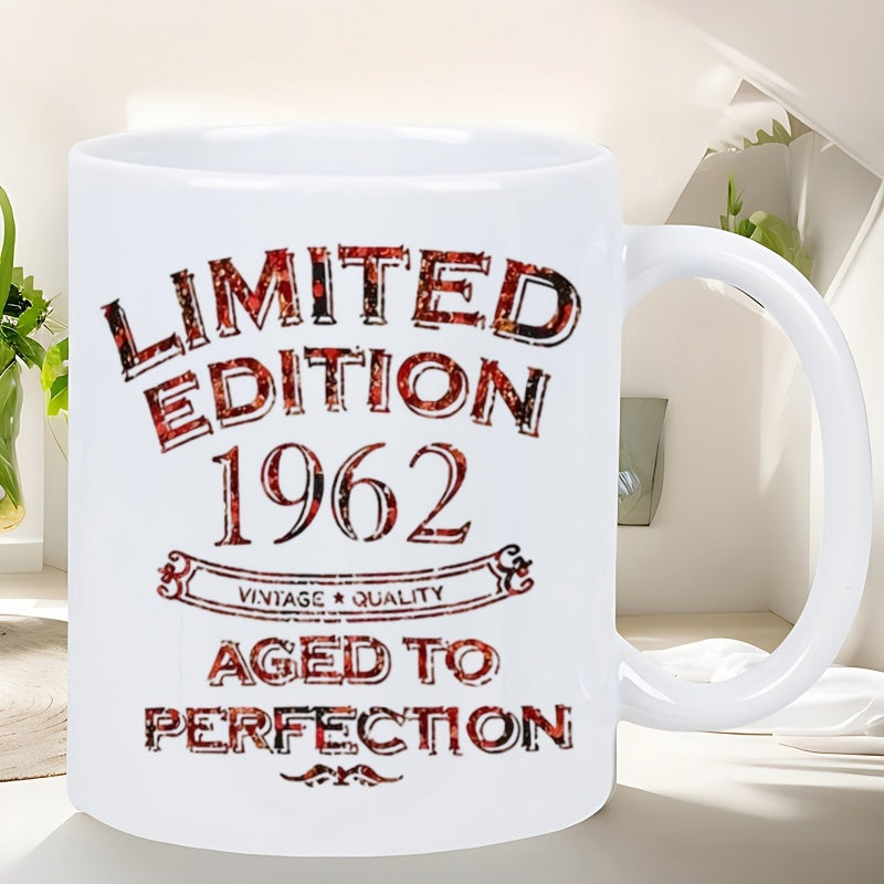 Tailorly White Ceramic 11 oz Mug - Limited Edition 1962 Vintage Quality Aged To Perfection Classic Distressed Typography Featuring Decorative Banner Ornaments On