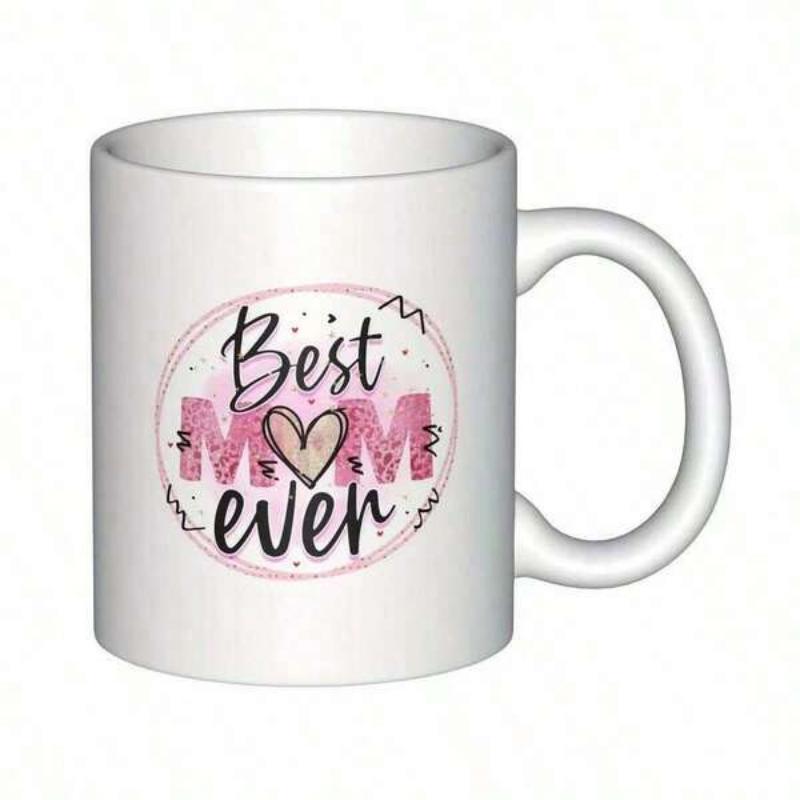 Tailorly White Ceramic 11 oz Mug - Best Mom Ever Sparkling Pink Watercolor Circle With Heart And Elegant Swirls Mug