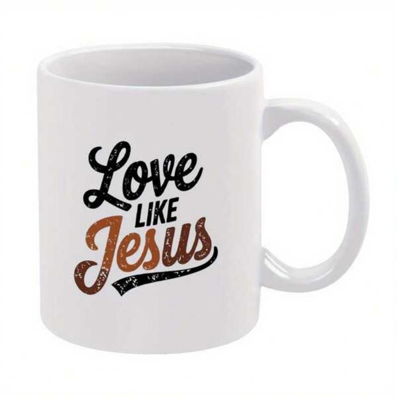 Tailorly White Ceramic 11 oz Mug - Love Like Jesus Distressed Vintage Typography Featuring Decorative Artistic Hand Written Script