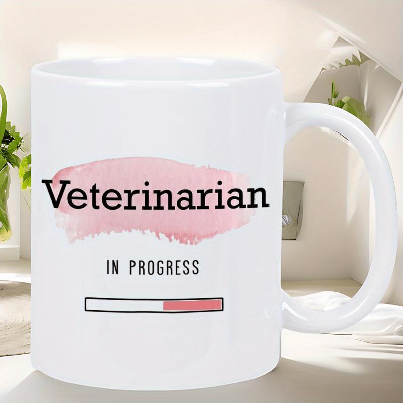 Tailorly White Ceramic 11 oz Mug - Veterinarian In Progress Pink Watercolor Brushstroke With A Minimalist Digital Status Loading Bar