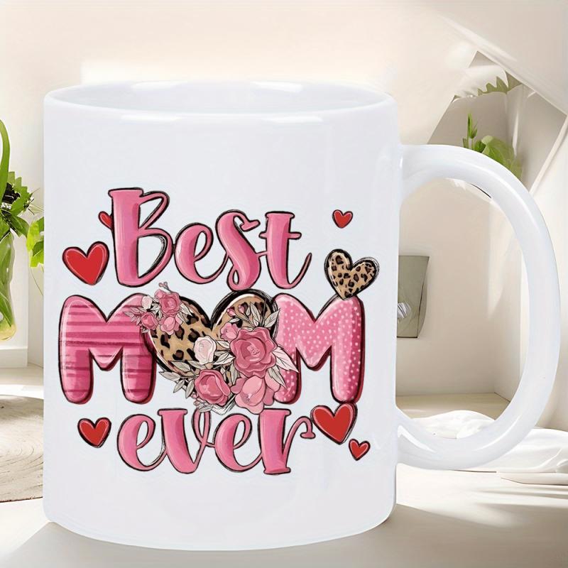 Tailorly White Ceramic 11 oz Mug - Best Mom Ever Lovely Pink Hearts With Leopard Print Flowers And Decorative Heart