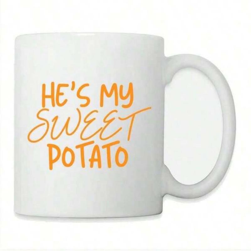 Tailorly White Ceramic 11 oz Mug - Hes My Sweet Potato Minimalist Orange Handwritten Typography Displayed On A Ceramic Surface Mug