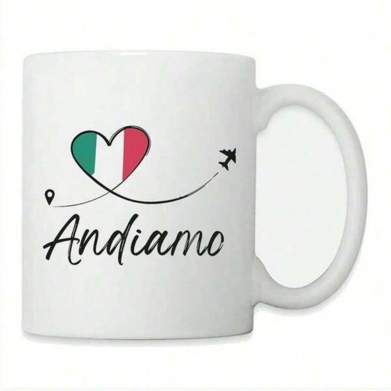 Tailorly White Ceramic 11 oz Mug - Traveling To Italy With Flying Airplane And National Flag Colors Heart