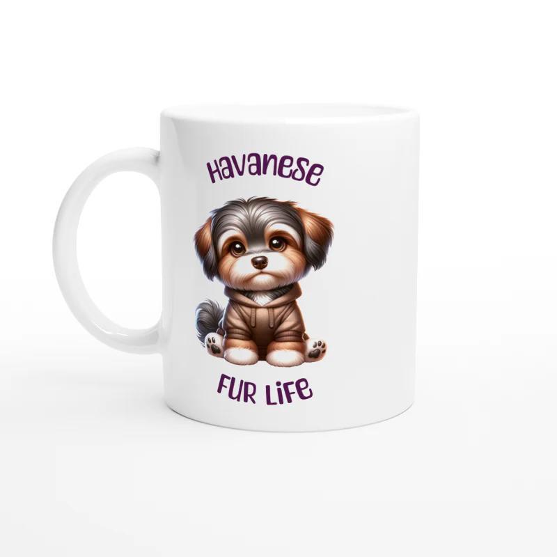 Tailorly White Ceramic 11 oz Mug - Havanese Fur Life Adorable Sitting Puppy With Large Eyes And Fluffy Brown White Fur Dog