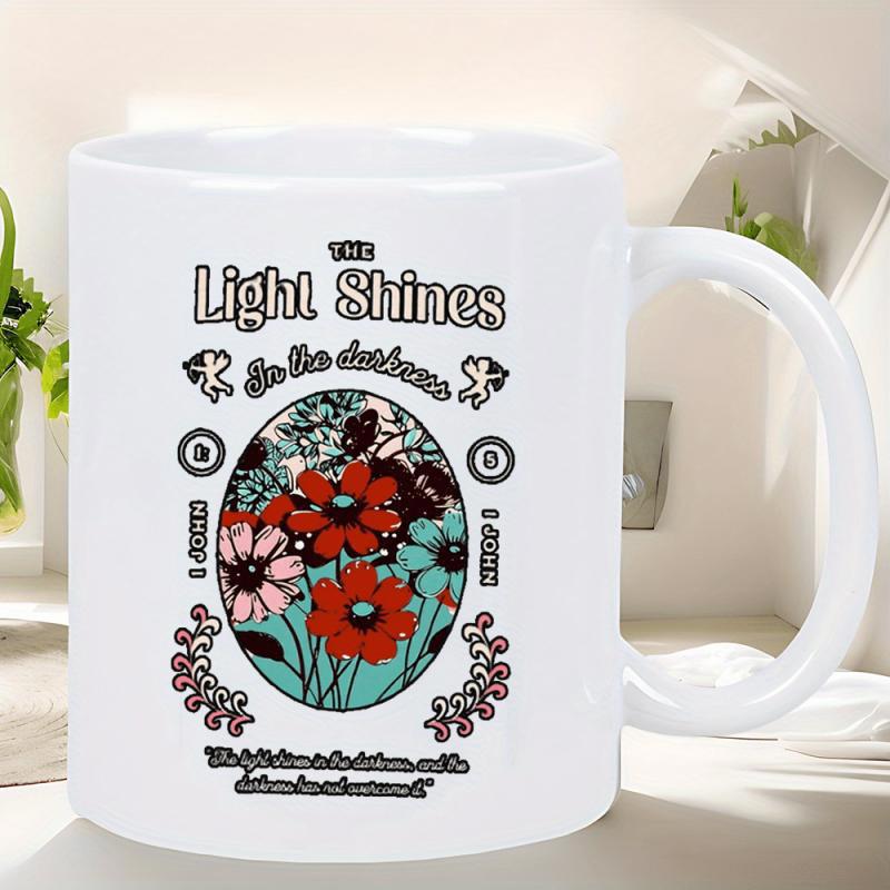 Tailorly White Ceramic 11 oz Mug - The Light Shines In The Darkness Vibrant Retro Colorful Floral Arrangement Surrounded By Delicate Small Blossoms Flower