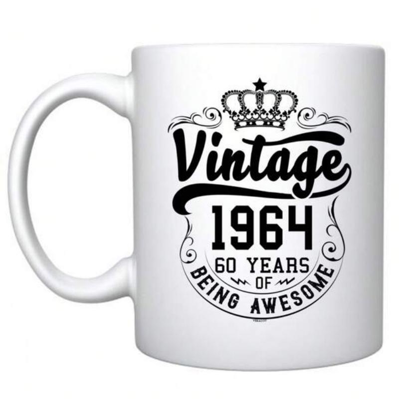 Tailorly White Ceramic 11 oz Mug - Vintage 1964 60 Years Of Being Awesome Classic Royal Crown With Elegant Decorative Swirls Ornate Mug
