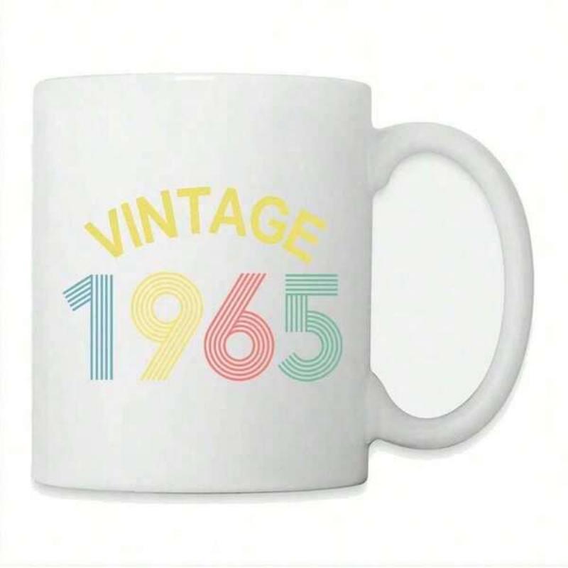 Tailorly White Ceramic 11 oz Mug - Vintage 1965 Colorful Retro Style Striped Numbers With Distressed Aged Aesthetic Feel And Classic Appearance Number