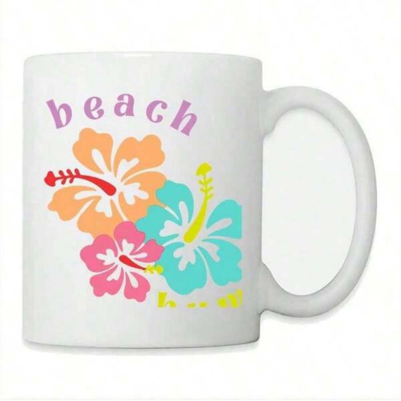 Tailorly White Ceramic 11 oz Mug - Beach Vibrant Tropical Blooming Flowers Among Colorful Petals And Coastal Summer Breeze Hibiscus