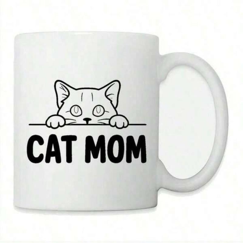Tailorly White Ceramic 11 oz Mug - Cat Mom Adorable Peeking Kitten With Tiny Paws Resting On Line Cat