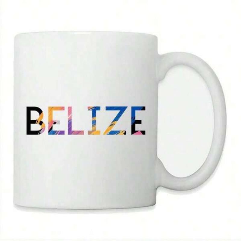 Tailorly White Ceramic 11 oz Mug - Belize Vibrant Colorful Tropical Sunset Pattern Filling Bold Blocky Letters Mug