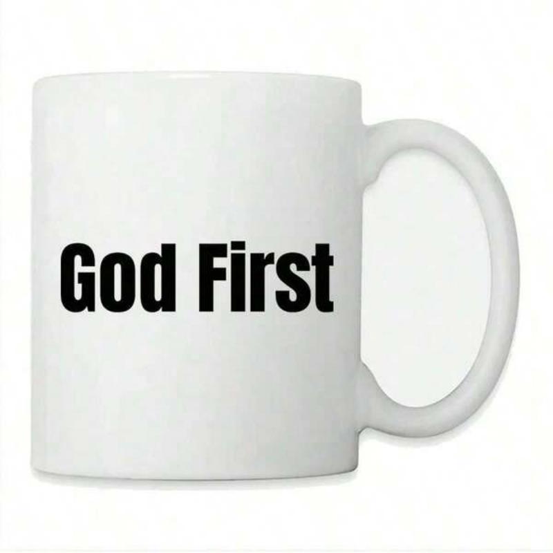 Tailorly White Ceramic 11 oz Mug - God First Simple Bold Black Lettering On Pure