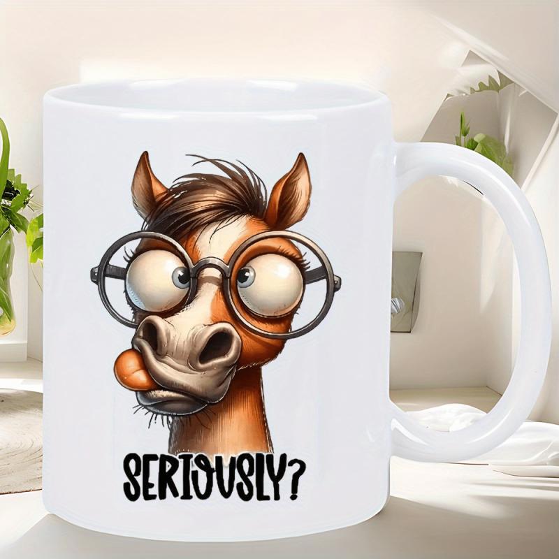 Tailorly White Ceramic 11 oz Mug - Seriously Funny Cartoon Horse Wearing Oversized Round Glasses And Sticking Out Tongue Horse