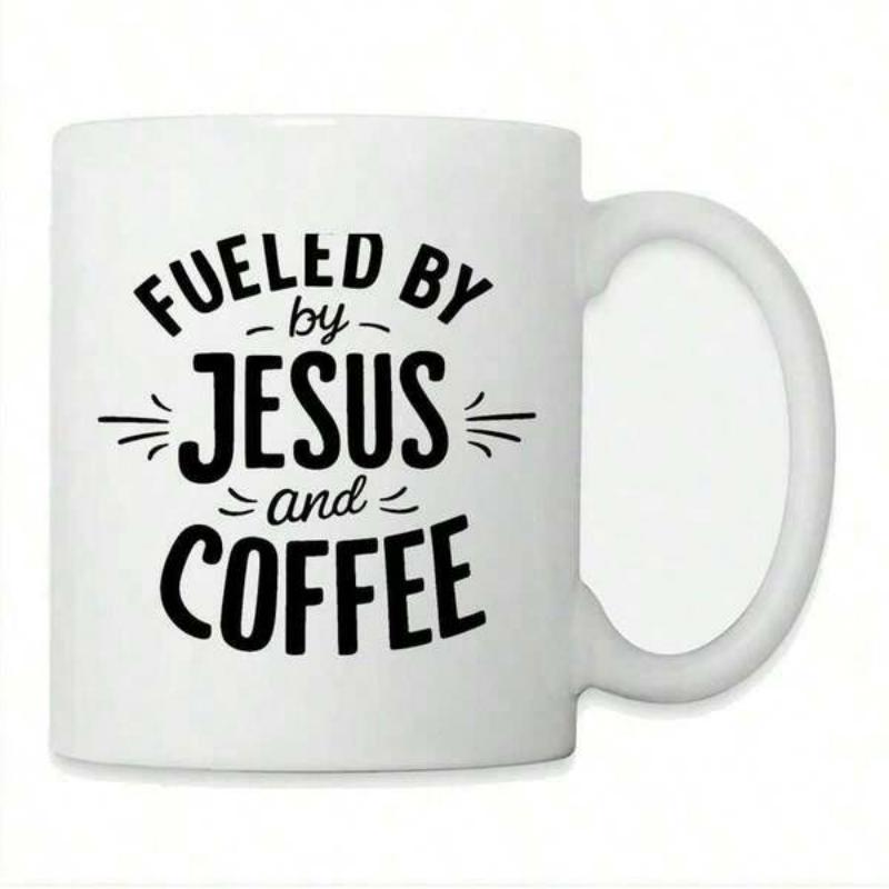 Tailorly White Ceramic 11 oz Mug - Fueled By Jesus And Coffee Minimalist White Ceramic Vessel With Bold Black Script Design Mug