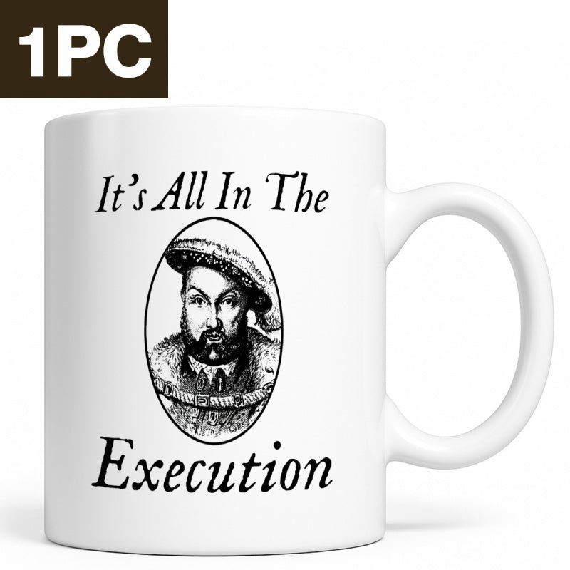 Tailorly White Ceramic 11 oz Mug - Its All In The Execution Vintage Hand Drawn Portrait Within An Oval Frame King
