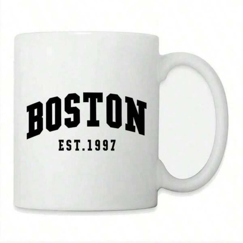 Tailorly White Ceramic 11 oz Mug - Boston Est 1997 Classic Collegiate Block Lettering In Arch Style