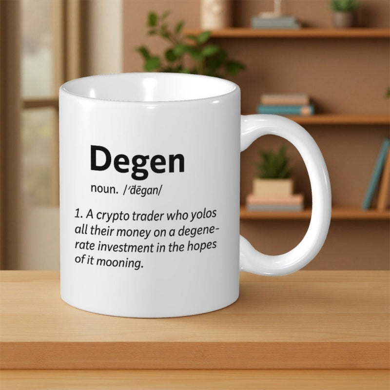 Tailorly White Ceramic 11 oz Mug - Degen Minimalist Dictionary Style Layout Featuring Clean Black Typography On White Background Definition