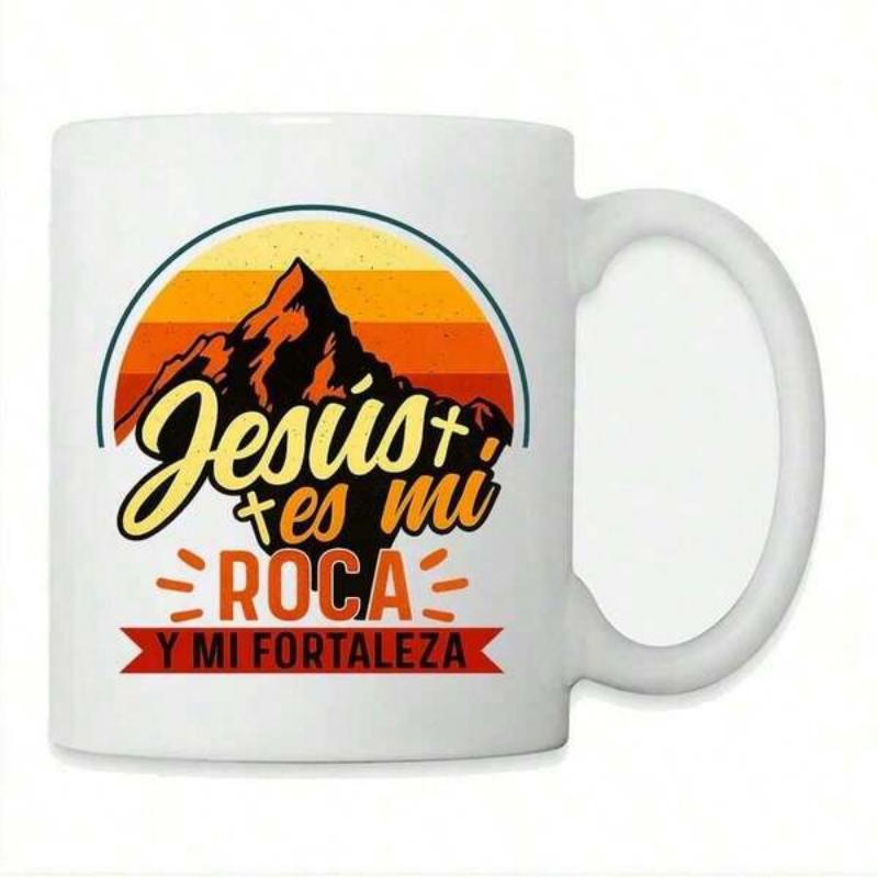 Tailorly White Ceramic 11 oz Mug - Retro Sunset Silhouette With Horizontal Stripes Behind A Majestic Peak Mountain