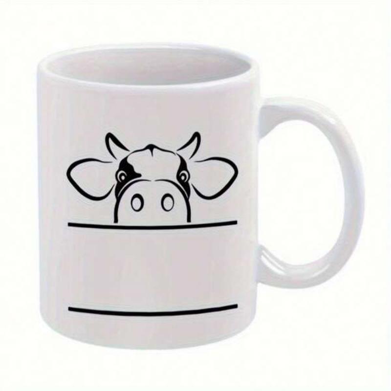 Tailorly White Ceramic 11 oz Mug - Minimalist Line Art Style Peeking Farm Animal Design On Minimal Cow