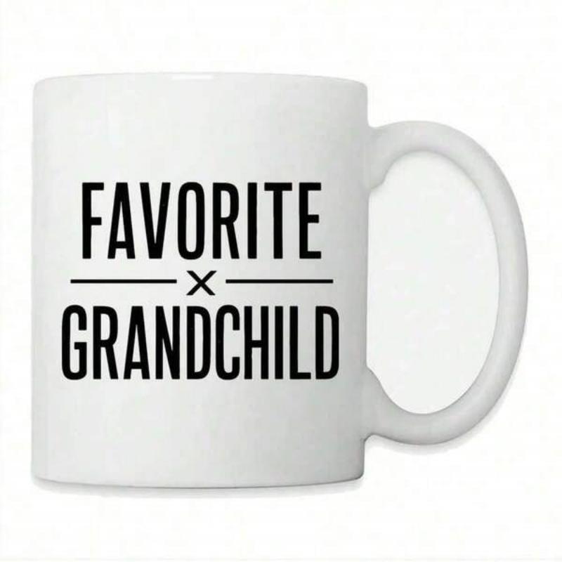 Tailorly White Ceramic 11 oz Mug - Favorite Grandchild Bold Lettering Displayed Among Minimalist Symmetrical Parallel Divided Horizontal Lines Mug