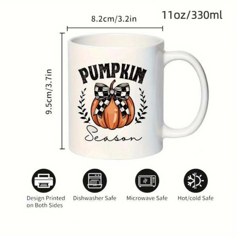 Tailorly White Ceramic 11 oz Mug - Pumpkin Season Autumn Harvest Theme Featuring A Detailed Orange Pumpkin With Checkered Bow Pumpkin