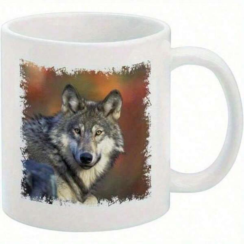 Tailorly White Ceramic 11 oz Mug - Majestic Wild Animal With Realistic Fur Among Warm Golden Sunset Tones Wolf