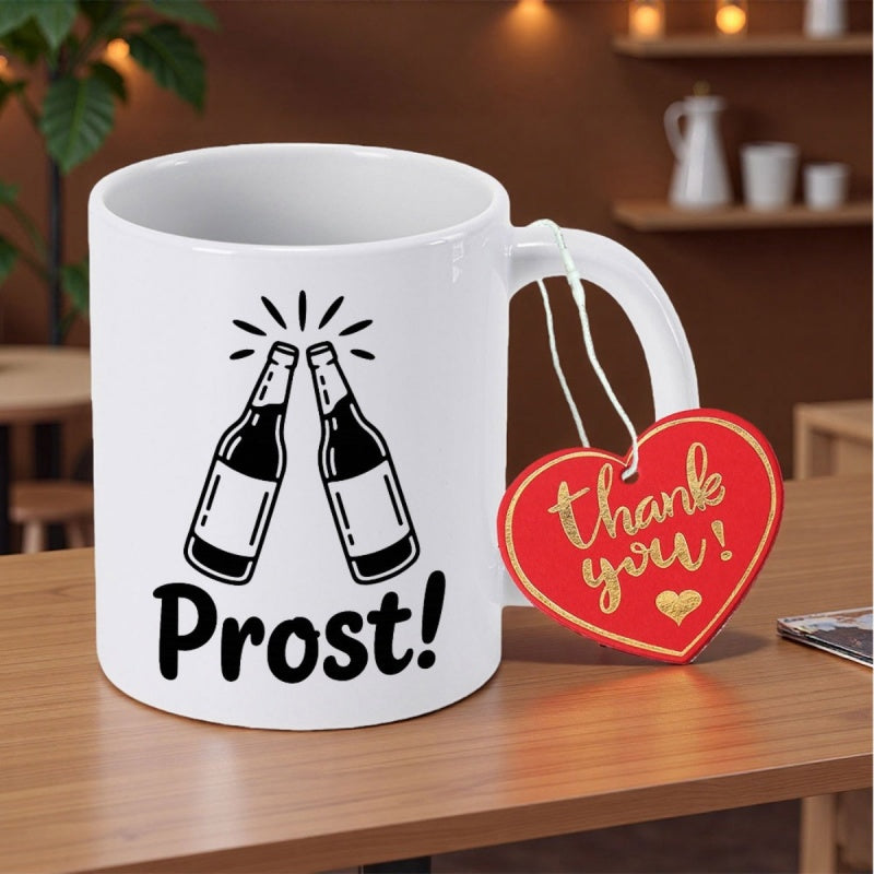 Tailorly White Ceramic 11 oz Mug - Thank You Two Stylized Black And White Beer Bottles Clinking For A Celebration Bottles