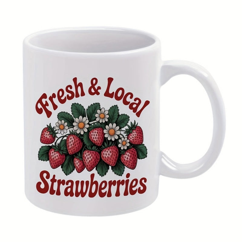 Tailorly White Ceramic 11 oz Mug - Fresh Local Strawberries Vibrant Red Berries Nestled Within Lush Green Leaves And Delicate White Flowers Strawberry
