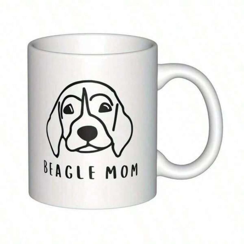 Tailorly White Ceramic 11 oz Mug - Beagle Mom Minimalist Black Line Art Drawing Featuring A Cute Dog Face Beagle