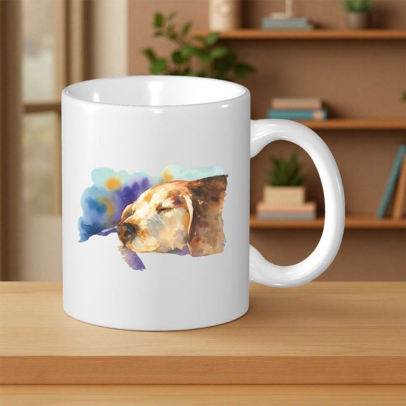 Tailorly White Ceramic 11 oz Mug - Gentle Watercolor Painting Of A Peaceful Sleeping Golden Retriever Dog