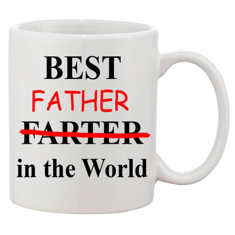 Tailorly White Ceramic 11 oz Mug - Best Father Farter In The World Humorous Bold Black And Red Script Displayed On Clean Mug
