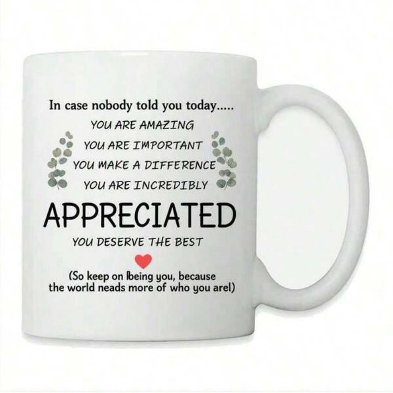 Tailorly White Ceramic 11 oz Mug - In Case Nobody Told You Today Simple White Ceramic Vessel Featuring Delicate Leaf Accents And Small Heart Mug
