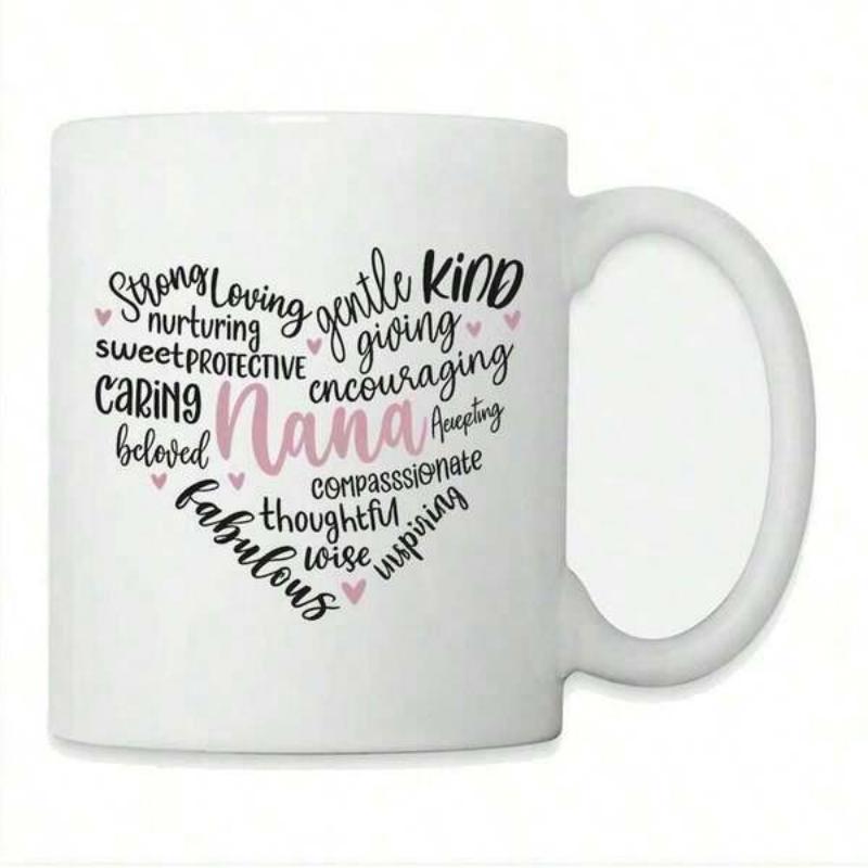 Tailorly White Ceramic 11 oz Mug - Nana Artistic Calligraphy Adjectives Arranged Into A Symbolic Warm Decorative Graphic Heart