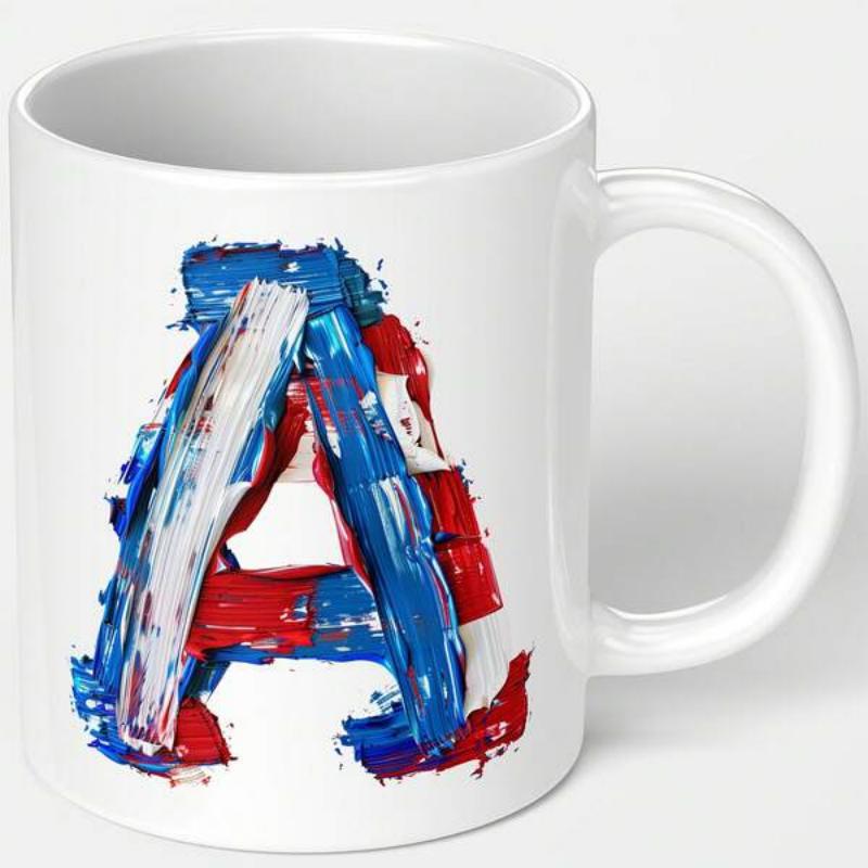 Tailorly White Ceramic 11 oz Mug - Artistic Vibrant Oil Paint Strokes In Bold Red And Blue Colors Letter