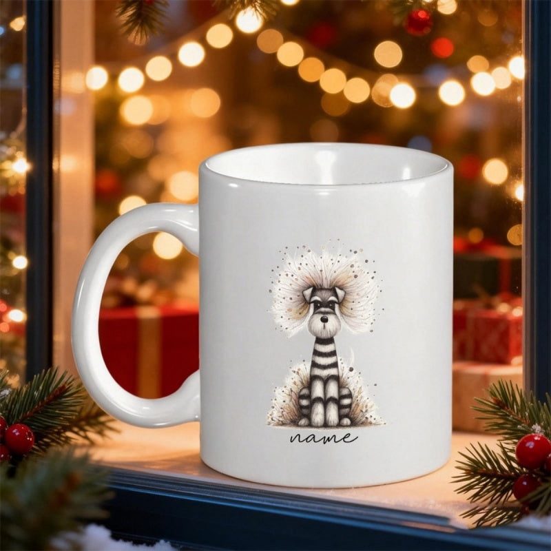 Tailorly White Ceramic 11 oz Mug - Name Whimsical Zebra Striped Body With Fluffy White Poodle Fur Sitting Gracefully Dog
