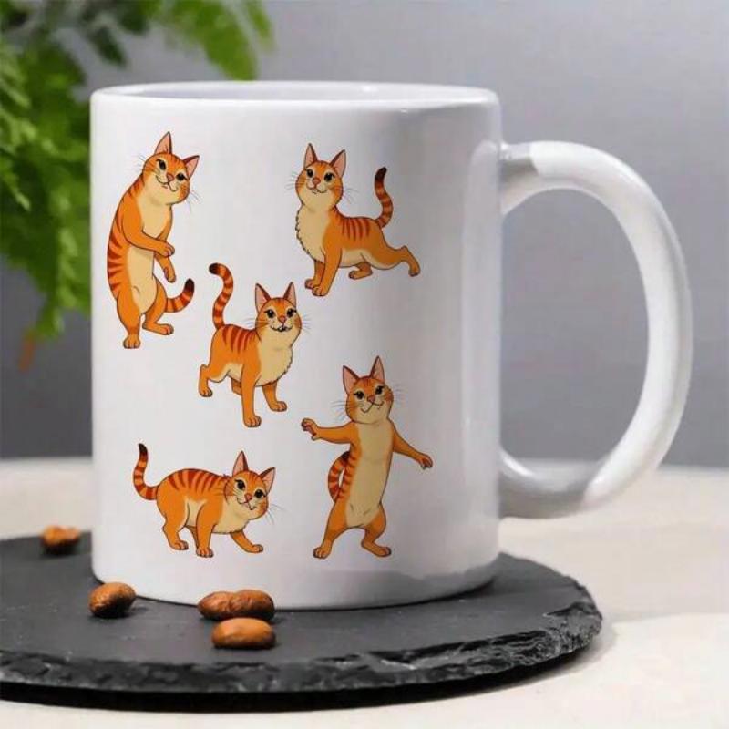 Tailorly White Ceramic 11 oz Mug - Playful Ginger Orange Tabby Posing In Multiple Silly Positions Cat