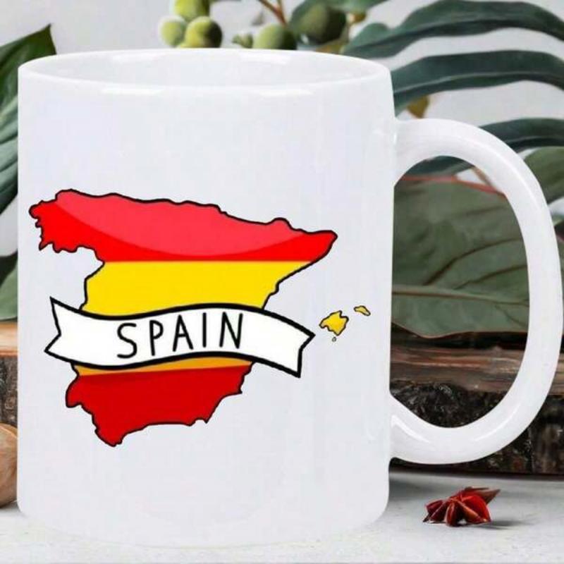 Tailorly White Ceramic 11 oz Mug - Spain Vibrant National Flag Colors Displayed Across A Detailed Geographical Country Map
