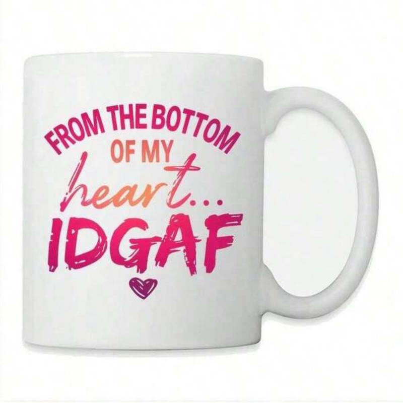 Tailorly White Ceramic 11 oz Mug - From The Bottom Of My Heart IDGAF Minimalist Pink Script Text With A Hand Drawn Tiny Heart