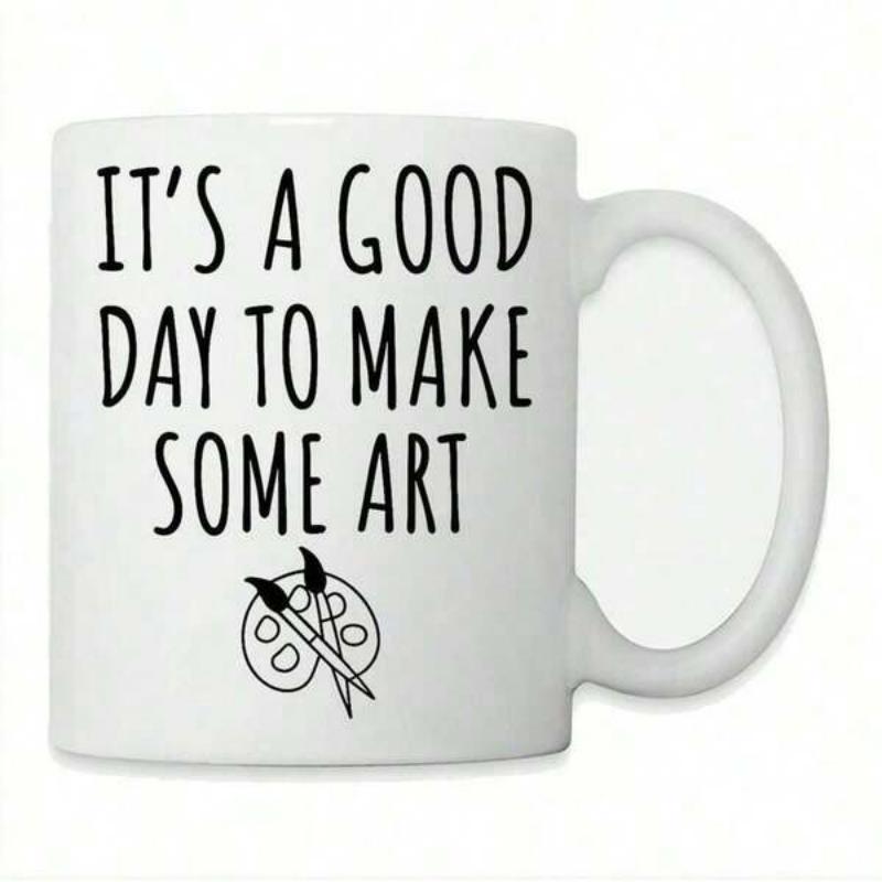 Tailorly White Ceramic 11 oz Mug - Its A Good Day To Make Some Art Simple Minimalist Artistic Paint Palette Featuring Two Crossed Brushes Palette
