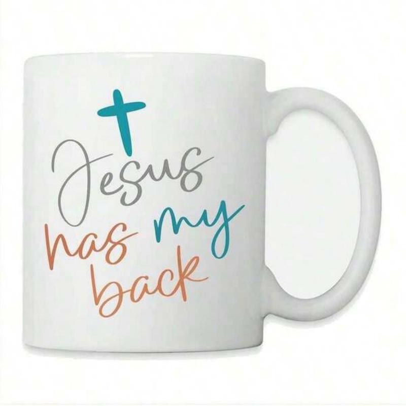 Tailorly White Ceramic 11 oz Mug - Jesus Has My Back Elegant Spiritual Christian Symbol In Minimalist Style With Meaningful Religious Quote Cross