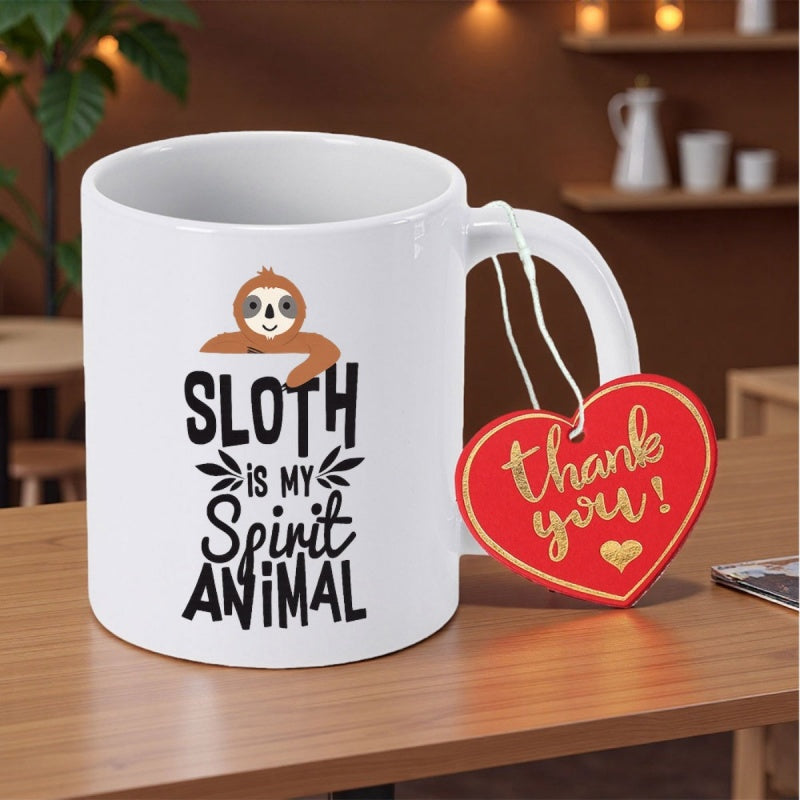 Tailorly White Ceramic 11 oz Mug - Sloth Is My Spirit Animal Cute Brown Sloth Peeking Over Decorative Text In Minimalist Style Sloth