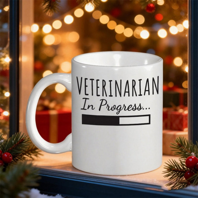 Tailorly White Ceramic 11 oz Mug - Veterinarian In Progress Clean Minimalist White Ceramic Vessel With Loading Bar Mug