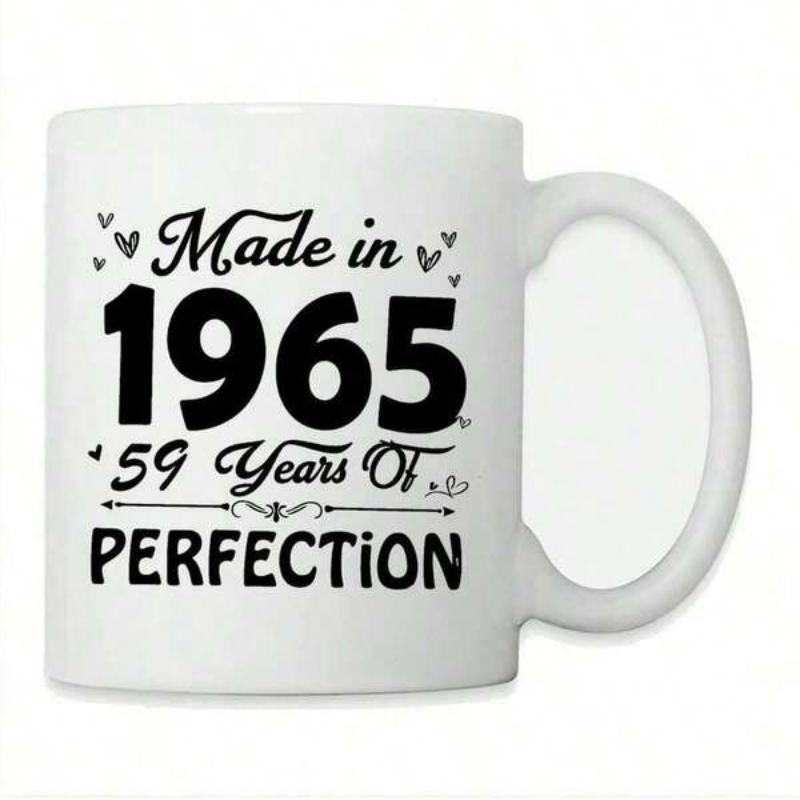 Tailorly White Ceramic 11 oz Mug - Made In 1965 59 Years Of Perfection Minimalist Black Typography Surrounded By Delicate Small Hearts And Ornamental Lines Mug
