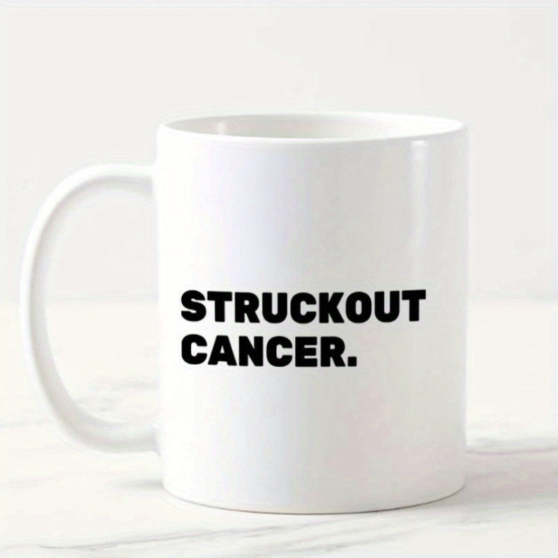 Tailorly White Ceramic 11 oz Mug - Struckout Cancer White Ceramic Material With Minimalist Black Bold Lettering On Surface Mug